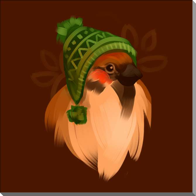 Купить и печать на заказ Картины на пластике, пеноркартоне Воробей в зеленой шапке