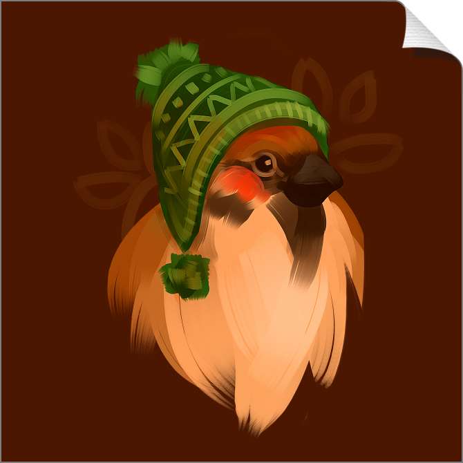 Купить и печать на заказ Картины на холсте Воробей в зеленой шапке