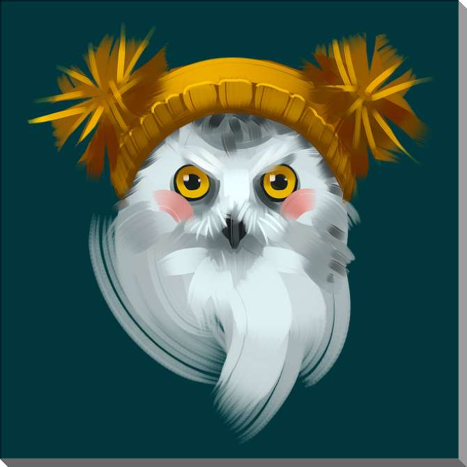 Купить и печать на заказ Картины на пластике, пеноркартоне Сова в зимней шапке