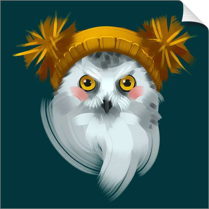 Купить и печать на заказ Картины на холсте Сова в зимней шапке