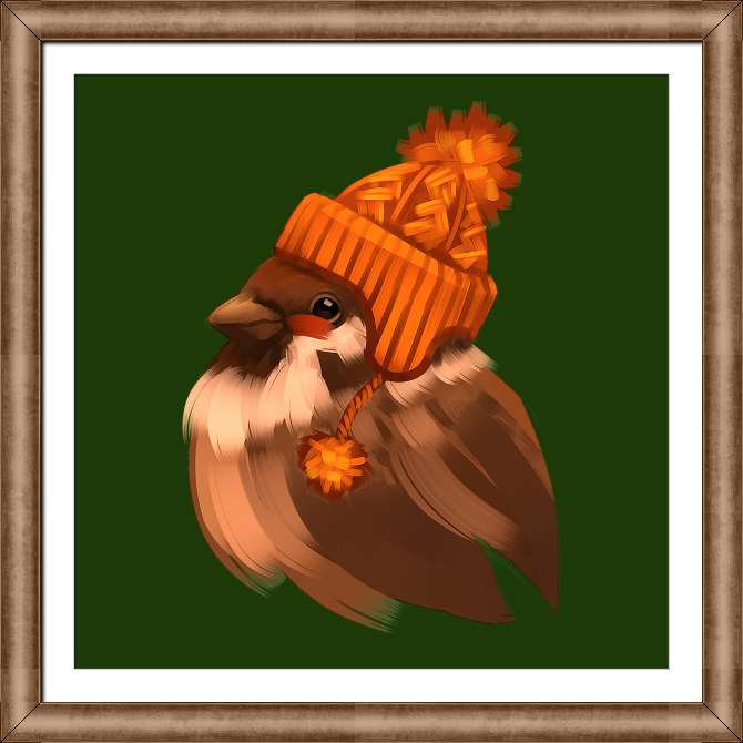 Купить и печать на заказ Картины на холсте Воробей в шапочке