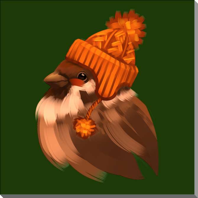 Купить и печать на заказ Картины на пластике, пеноркартоне Воробей в шапочке