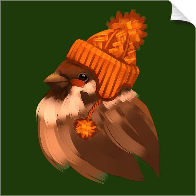 Купить и печать на заказ Картины на холсте Воробей в шапочке