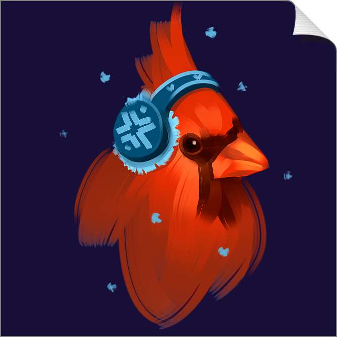 Купить и печать на заказ Картины на холсте Красный кардинал в наушниках