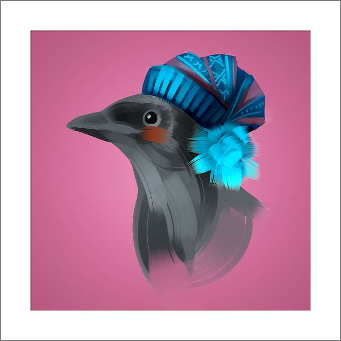 Купить и печать на заказ Картины, фото с паспарту Галка в шапке