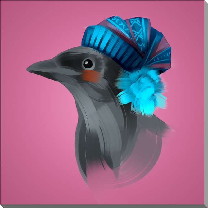 Купить и печать на заказ Картины на пластике, пеноркартоне Галка в шапке