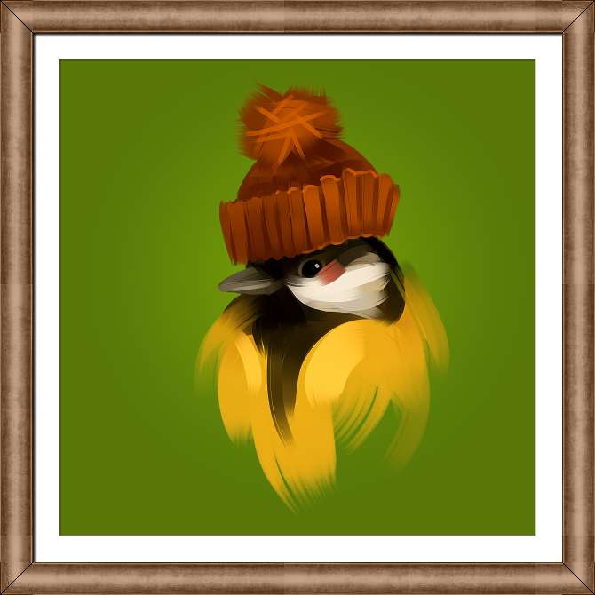 Купить и печать на заказ Картины на холсте Синица в вязаной шапке