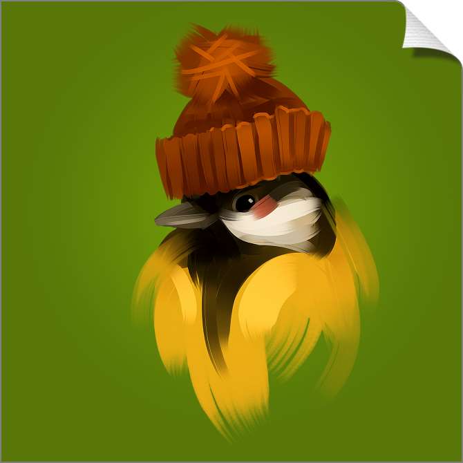 Купить и печать на заказ Картины на холсте Синица в вязаной шапке