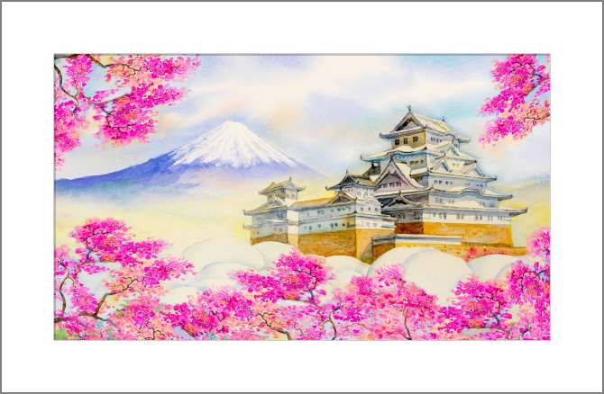 Купить и печать на заказ Картины, фото с паспарту Замок Химедзи