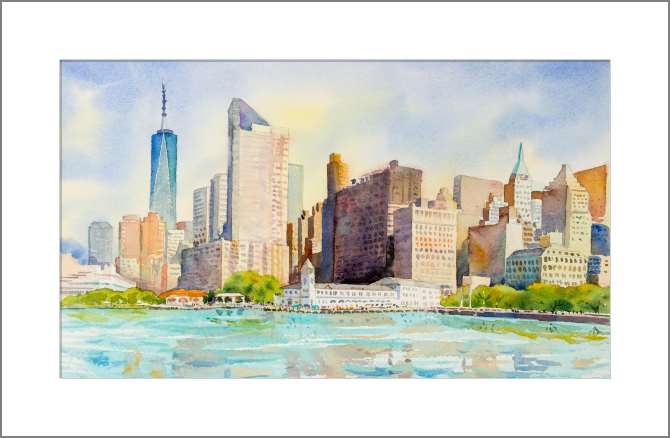 Купить и печать на заказ Картины, фото с паспарту Небоскребы Манхэттена