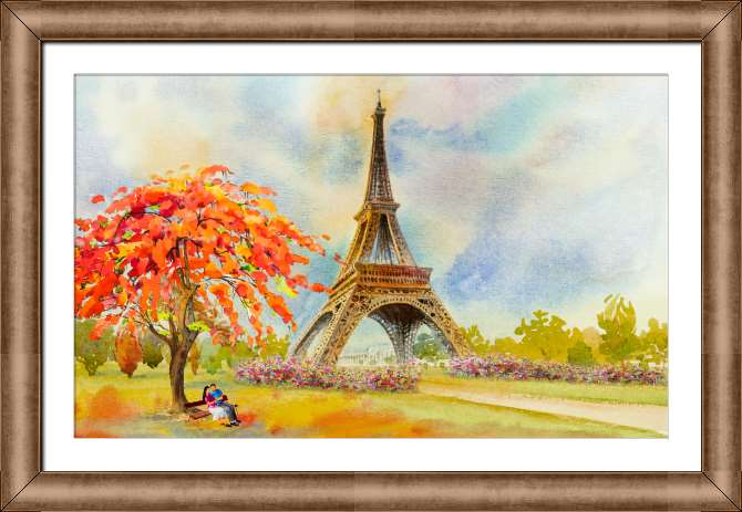 Купить и печать на заказ Картины на холсте Влюбленные на фоне Эйфелевой башни