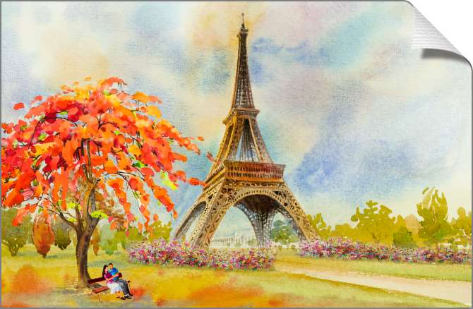 Купить и печать на заказ Картины на холсте Влюбленные на фоне Эйфелевой башни