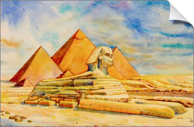 Купить и печать на заказ Картины на холсте Большой сфинкс на фоне пирамид