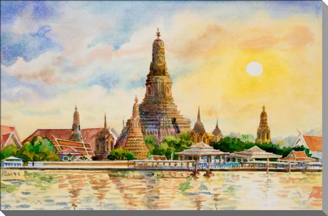 Купить и печать на заказ Картины на пластике, пеноркартоне Храм Ват Арун на закате