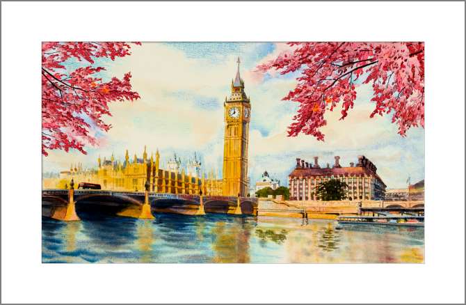 Купить и печать на заказ Картины, фото с паспарту Часовая башня Биг-Бен