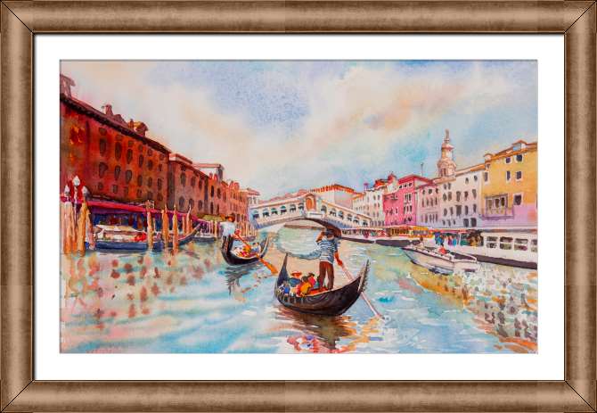 Купить и печать на заказ Репродукции картин Венецианский канал с гондольерами