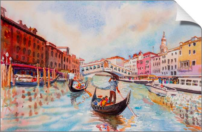Купить и печать на заказ Картины на холсте Венецианский канал с гондольерами