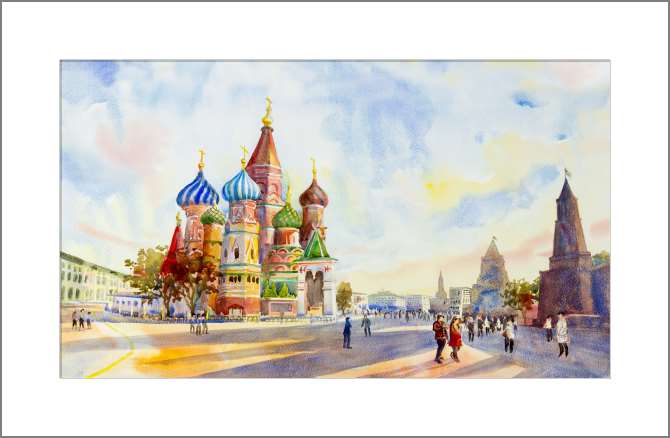 Купить и печать на заказ Картины, фото с паспарту Собор Василия Блаженного на Красной площади