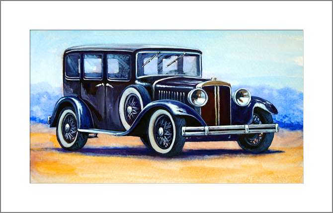 Купить и печать на заказ Картины, фото с паспарту Черная ретро машина