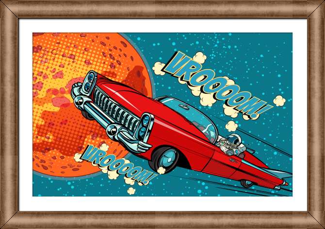 Купить и печать на заказ Картины на холсте Космонавт в ретро автомобиле