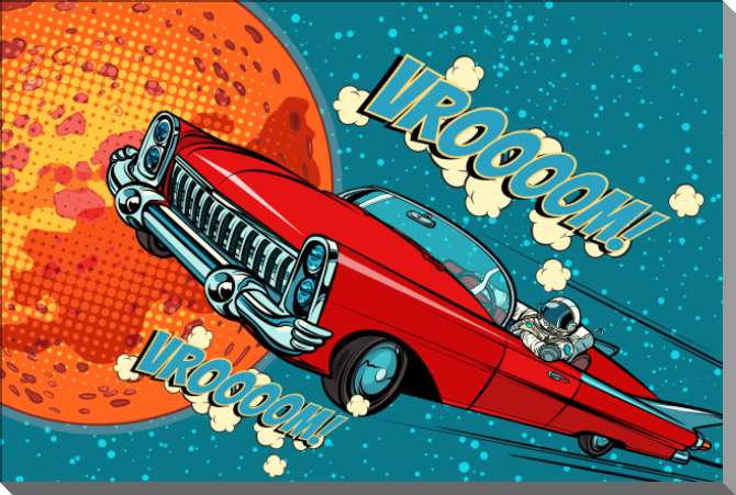 Купить и печать на заказ Картины на пластике, пеноркартоне Космонавт в ретро автомобиле
