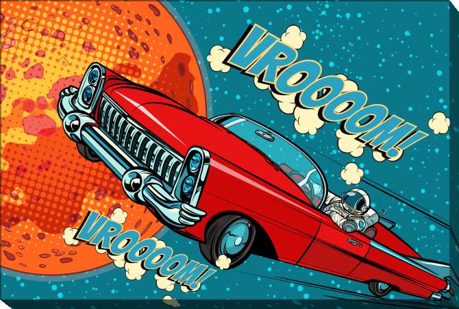 Paintings on canvas Series the astronaut and the car in the style of комикс_2