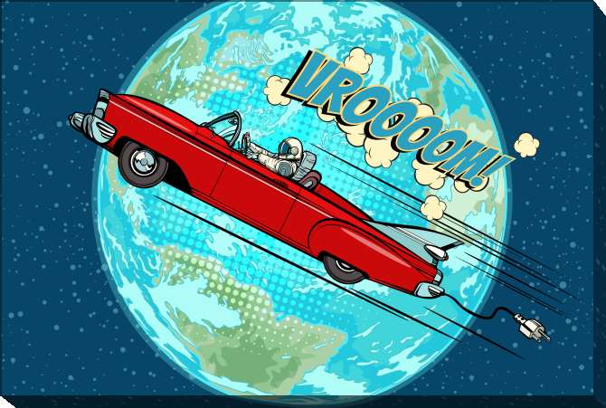 Paintings on canvas Series the astronaut and the car in the style of комикс_3