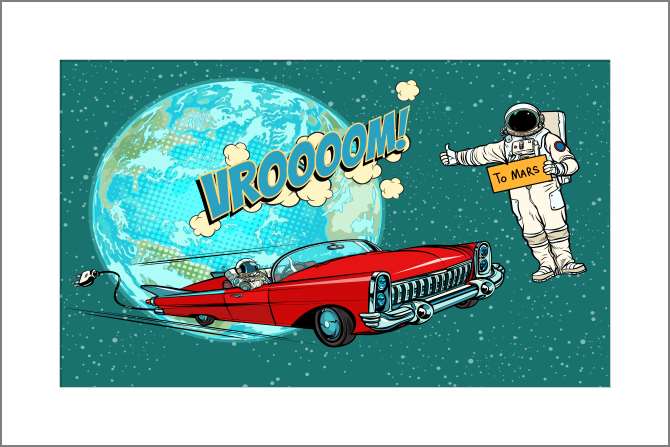Купить и печать на заказ Картины, фото с паспарту Автостоп в открытом космосе