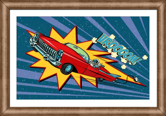 Купить и печать на заказ Картины на холсте Ретро авто в открытом космосе