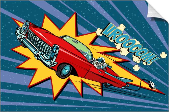 Купить и печать на заказ Картины на холсте Ретро авто в открытом космосе