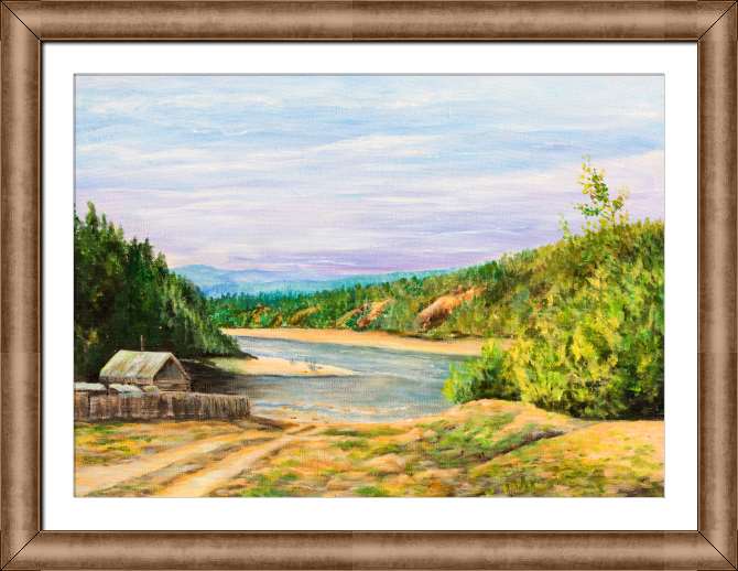 Купить и печать на заказ Картины на холсте Домик на берегу озера
