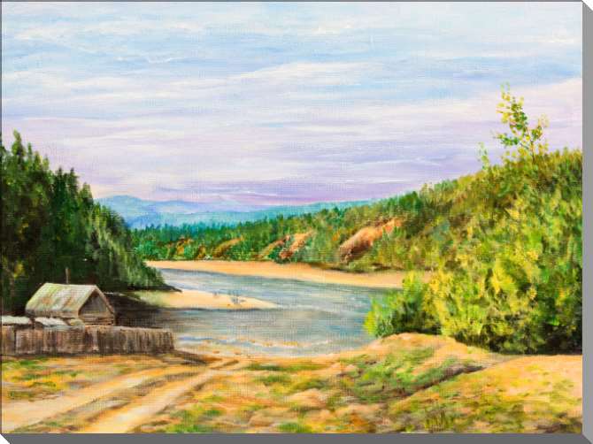 Купить и печать на заказ Картины на пластике, пеноркартоне Домик на берегу озера