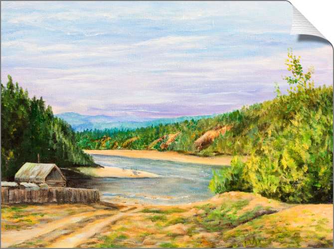 Купить и печать на заказ Картины на холсте Домик на берегу озера