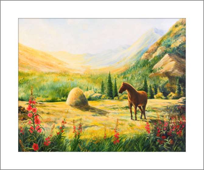 Купить и печать на заказ Картины, фото с паспарту Утро в горах