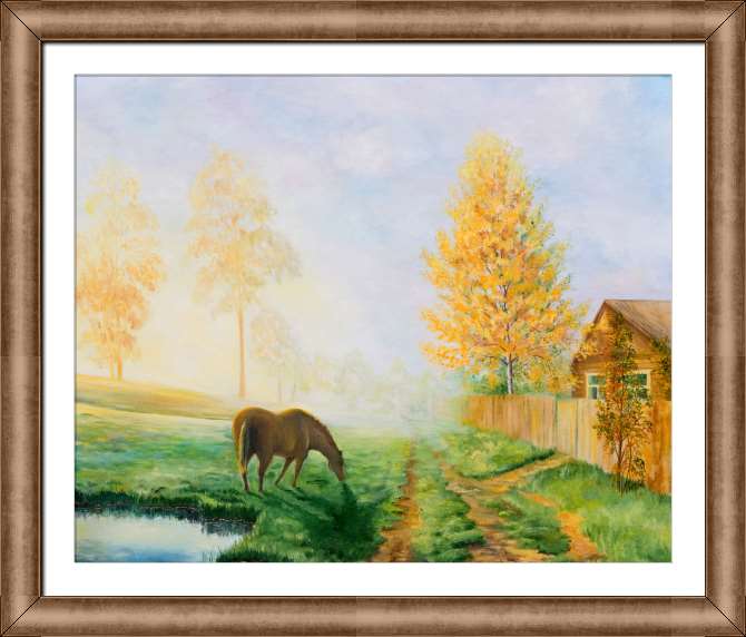 Купить и печать на заказ Картины на холсте Сельский пейзаж с лошадью