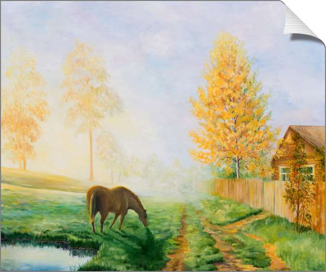 Купить и печать на заказ Картины на холсте Сельский пейзаж с лошадью