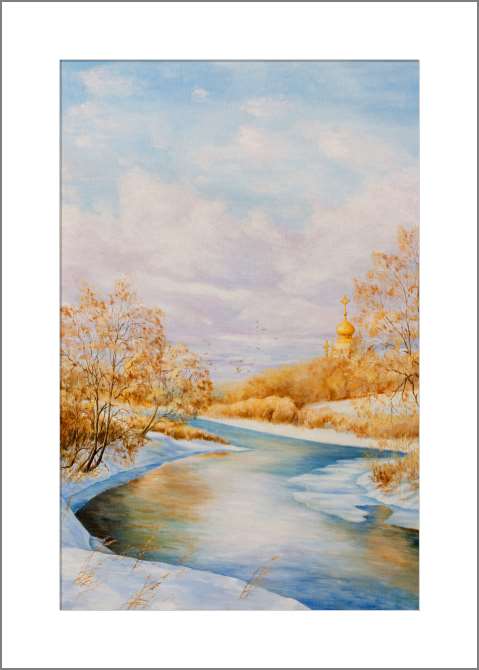Купить и печать на заказ Картины, фото с паспарту Тихая зимняя река