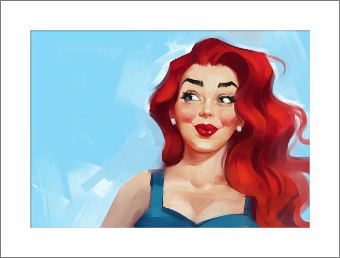 Купить и печать на заказ Картины, фото с паспарту Девушка с красными волосами