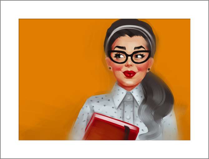 Купить и печать на заказ Картины, фото с паспарту Яркая брюнетка в очках