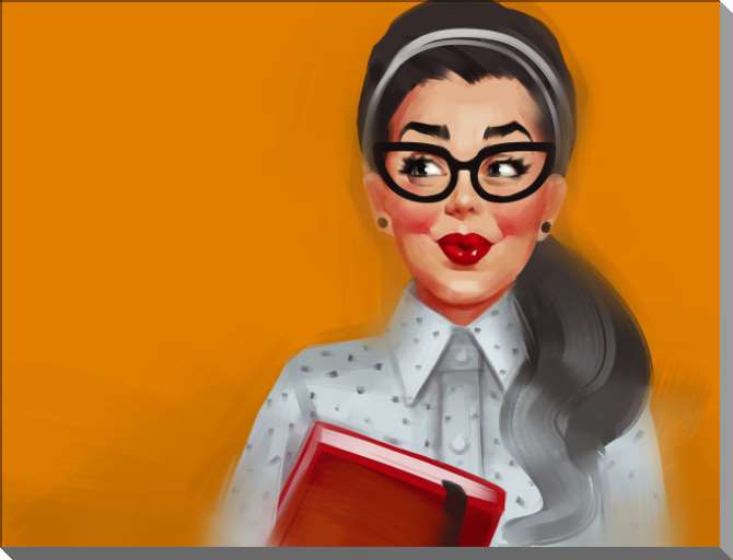 Купить и печать на заказ Картины на пластике, пеноркартоне Яркая брюнетка в очках