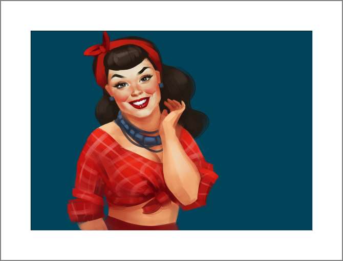 Купить и печать на заказ Картины, фото с паспарту Брюнетка с красной повязкой