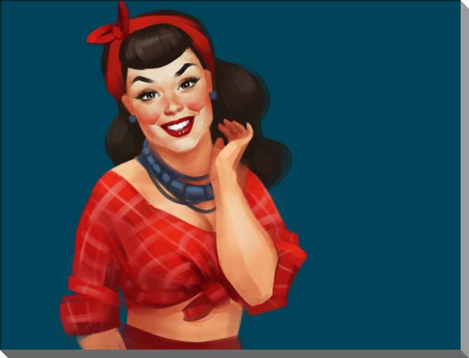 Купить и печать на заказ Картины на пластике, пеноркартоне Брюнетка с красной повязкой