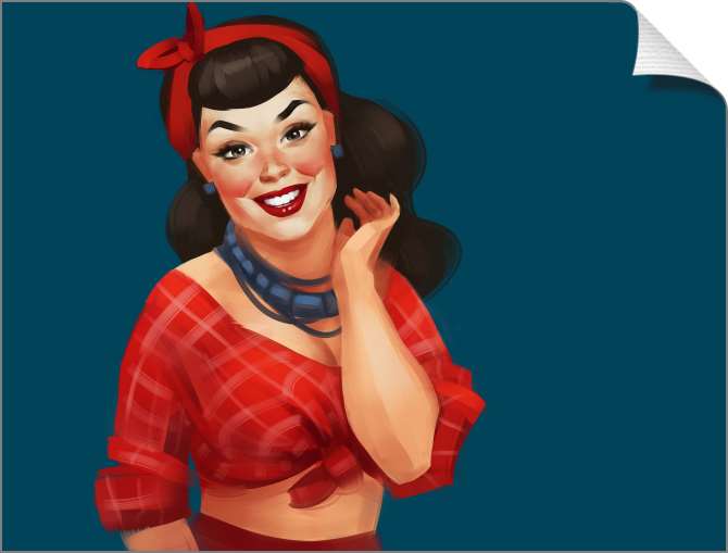 Купить и печать на заказ Картины на холсте Брюнетка с красной повязкой