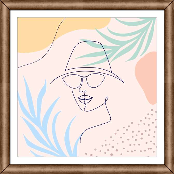 Картины в рамке, багете A series of Female faces linear-pyatnovaya композиция_1