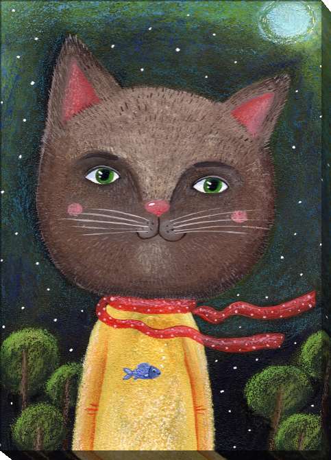 Картины на холсте Fabulous cat against a night landscape