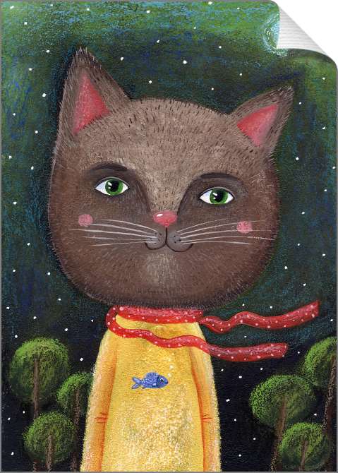 Купить и печать на заказ Картины на холсте Сказочный кот на фоне ночного пейзажа