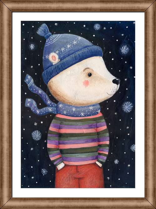 Купить и печать на заказ Картины на холсте Белый медведь в шарфе и шапке