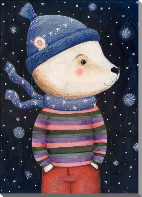 Купить и печать на заказ Картины на пластике, пеноркартоне Белый медведь в шарфе и шапке