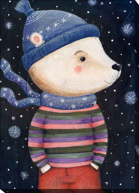 Картины на холсте Polar bear in scarf and hat