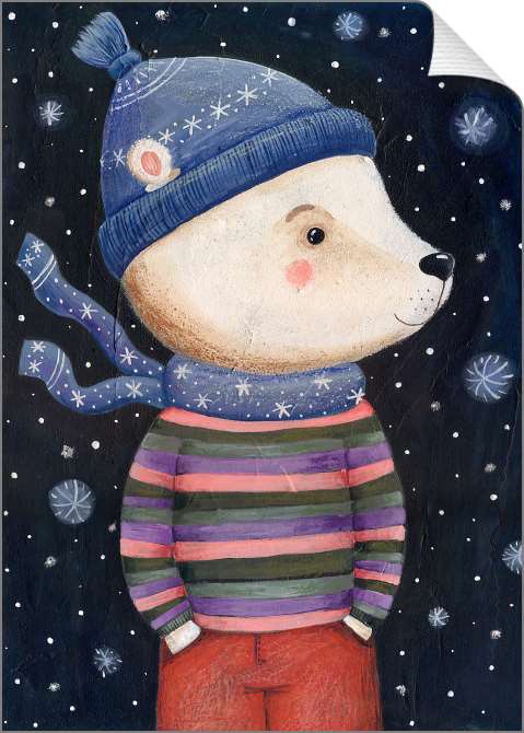 Купить и печать на заказ Картины на холсте Белый медведь в шарфе и шапке